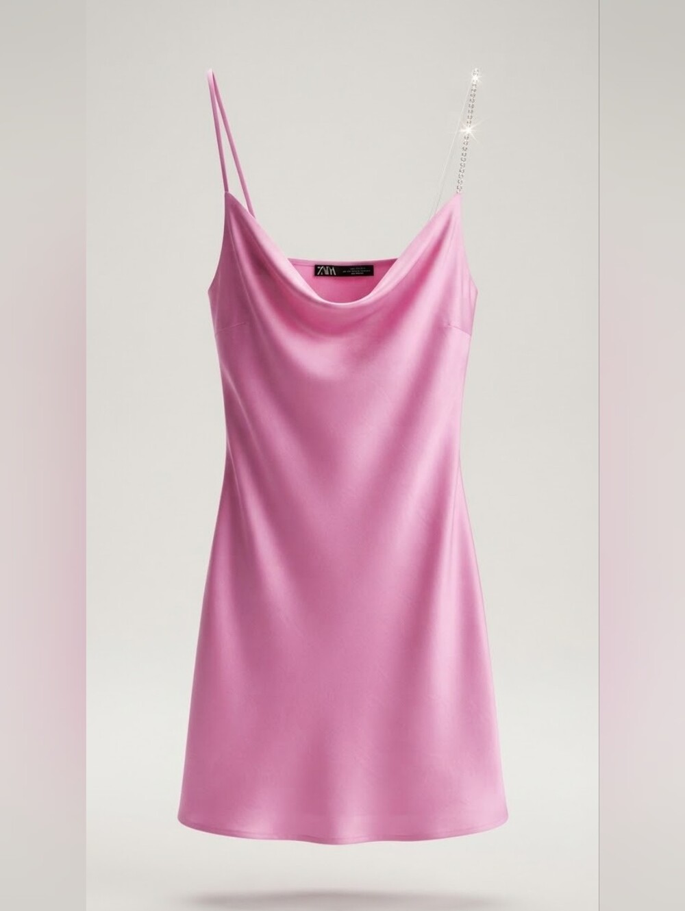 Zara Pink Satin Cowl Neck Slip Dress W/ Sparkle Strap